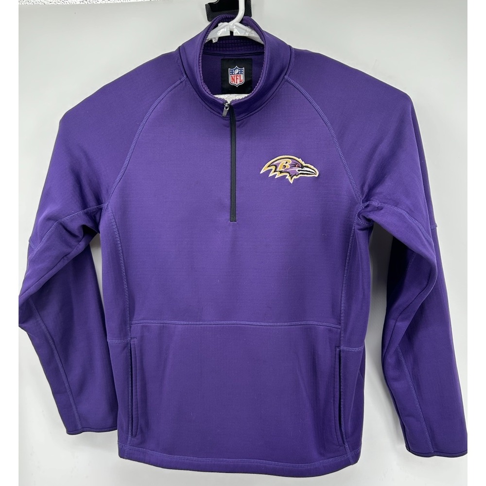 Baltimore Ravens Long Sleeve 1/4 Zip Pullover Sweatshirt Purple Men's Medium